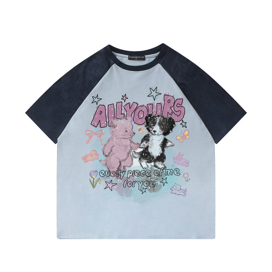 Little Bear Dog Printed Short Sleeve — Harajuku Style Loose Cotton Tee