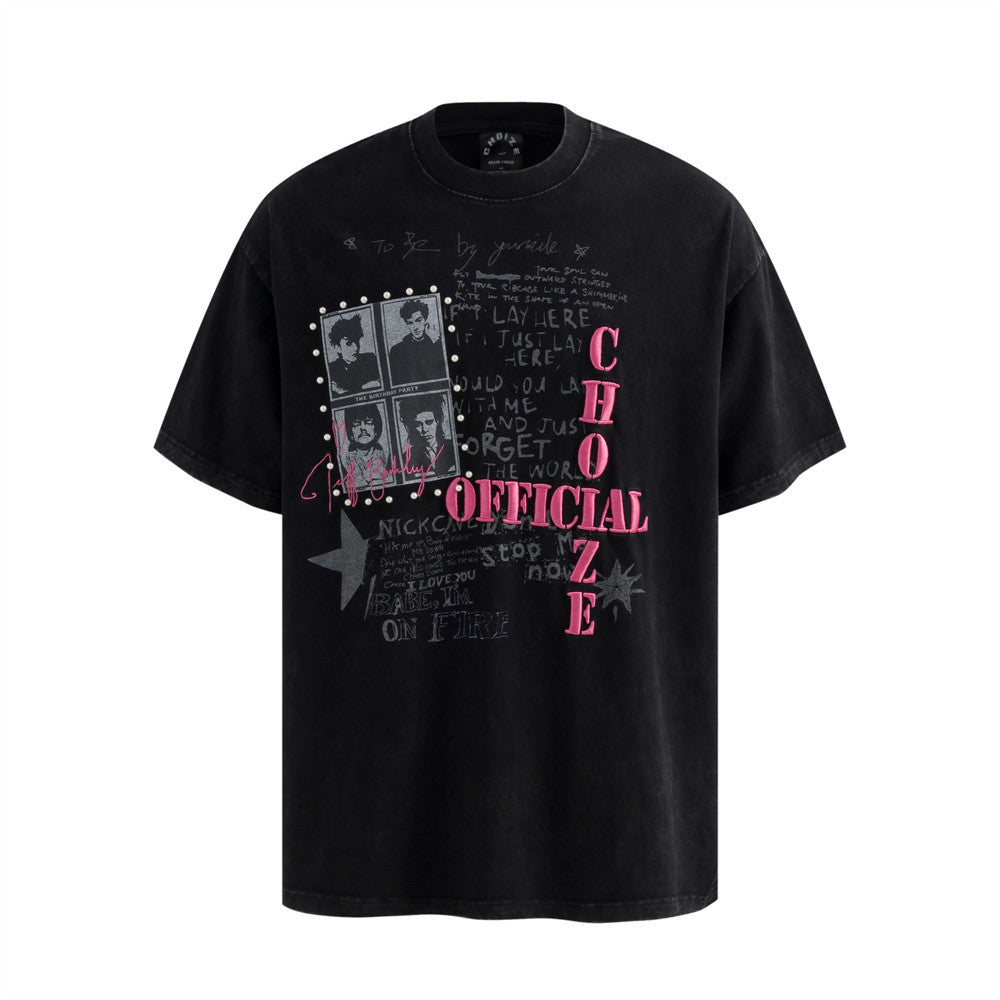 Character-Made Vintage Short-Sleeved T-Shirt — Harajuku Street Style Cotton Blend