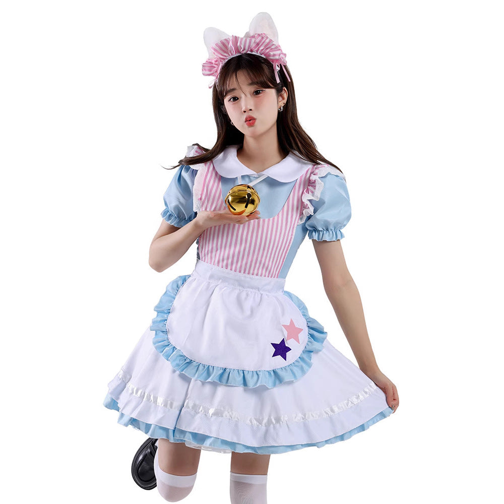 Cute Blue Sexy Cat Maid Lolita Dress Café Maid Uniform Work Costume