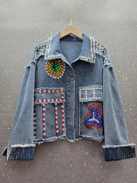 Spliced Diamonds Denim Jacket for Women - Harajuku Style