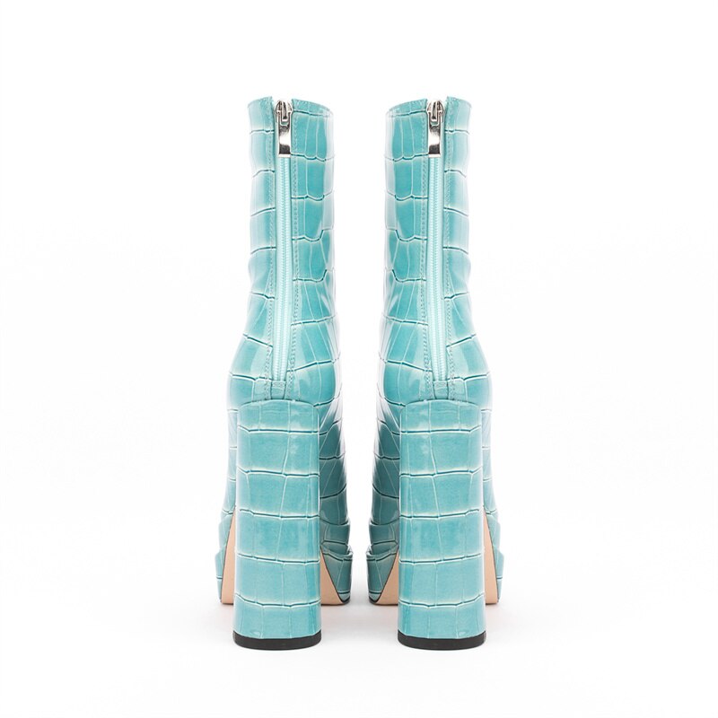 Women's Stone Pattern Thick High-Heeled Ankle Boots with Thick Soles