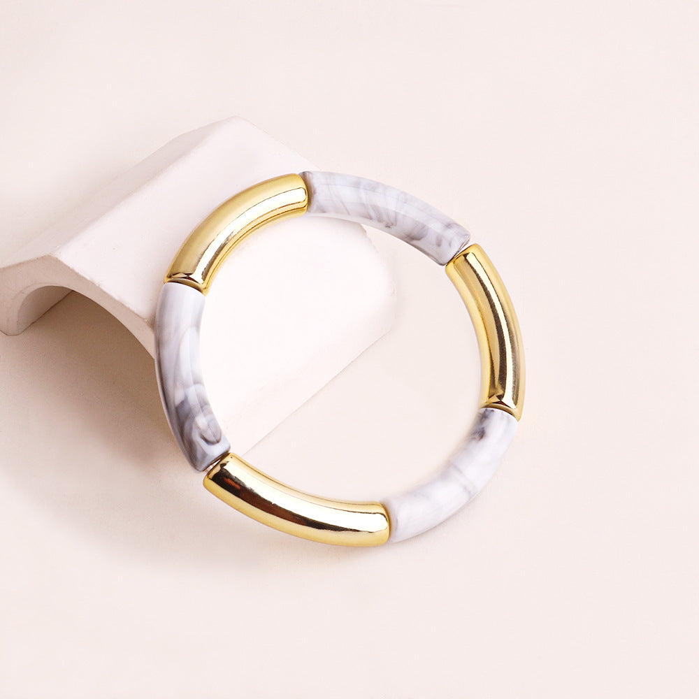 Harajuku Style Double Color Tube Bead Elastic Bracelet