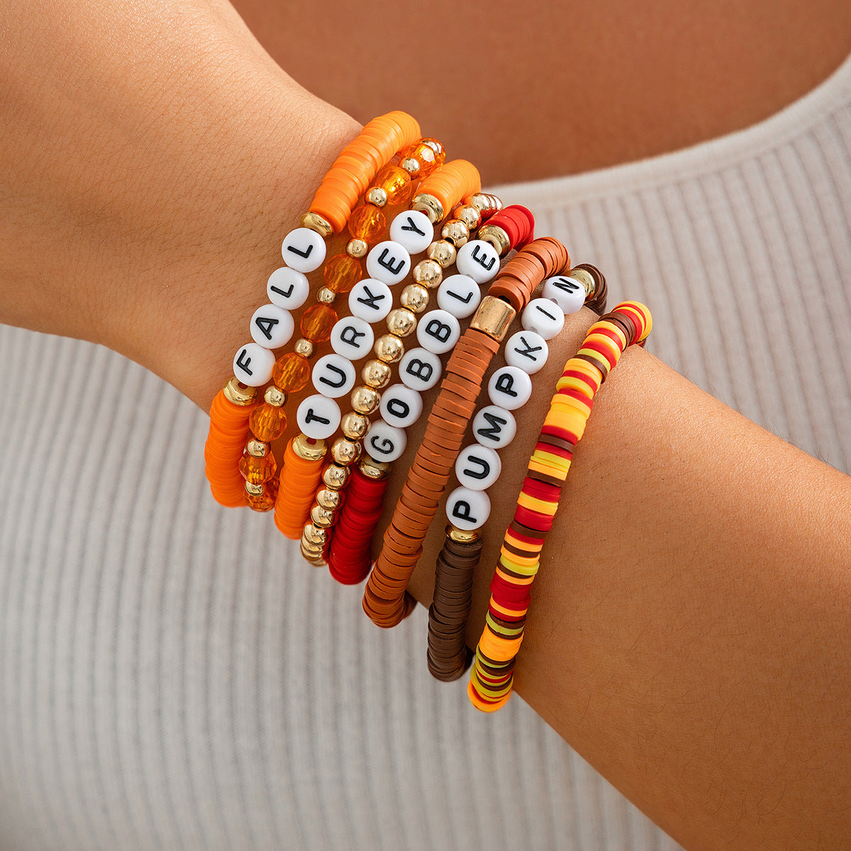 Playful Thanksgiving Letter Bracelet Set