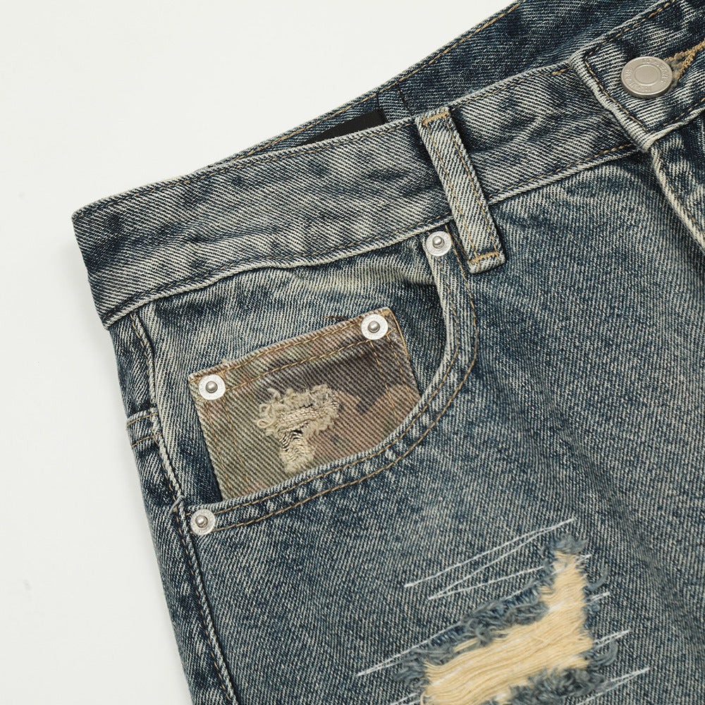Heavy Duty Post-Apocalyptic Camouflage Distressed Jeans