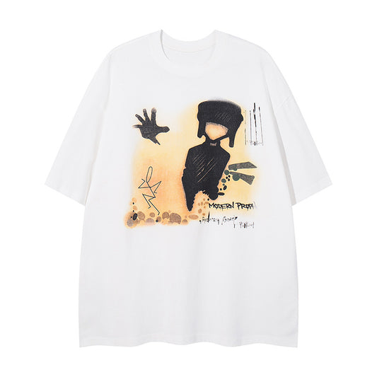 Harajuku Style Letter Print Pure Cotton T-Shirt for Men