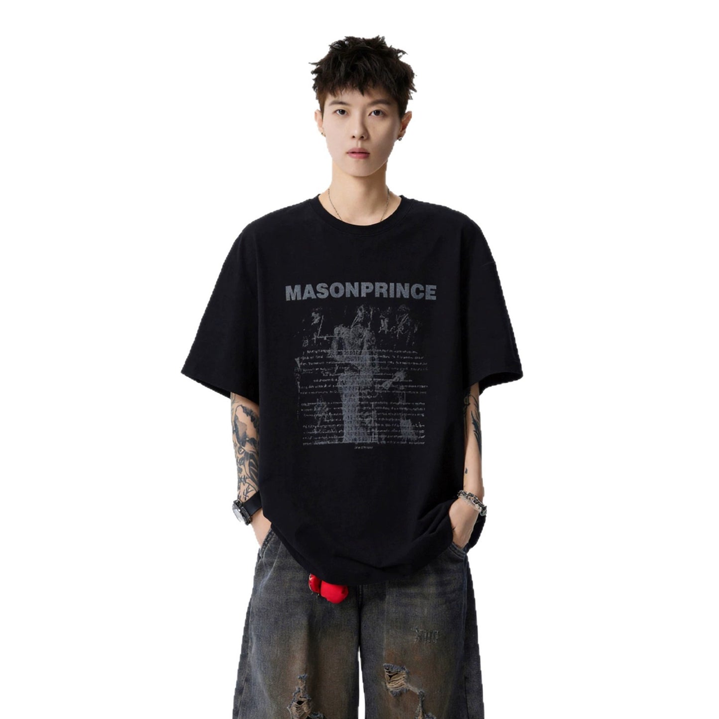 Cotton Short Sleeve T-Shirt for Men — Harajuku-Inspired Loose Fit Letter Tee