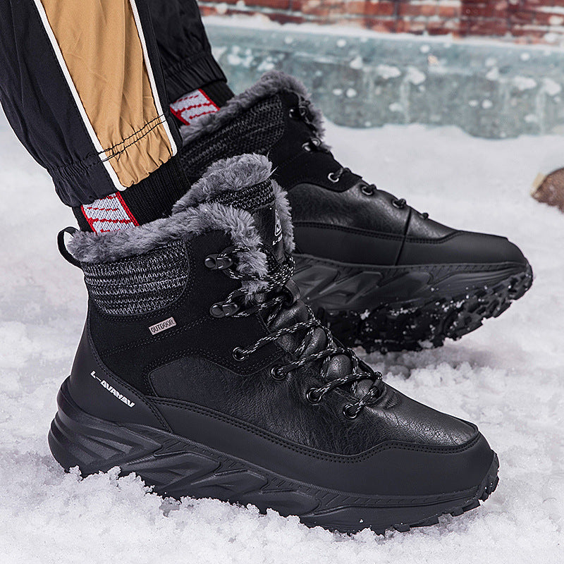 Outdoor Mid-Cut Fleece Lined Snow Boots - Warm Cotton Shoes for Walking