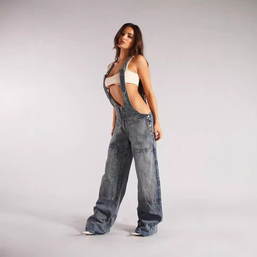 Harajuku Style Zipper Denim Overalls for Women