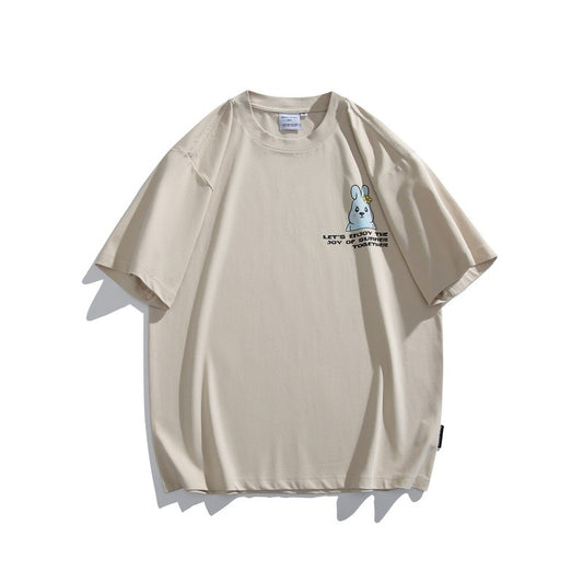 Playful Rabbit Print Loose Fit Short Sleeve Shirt
