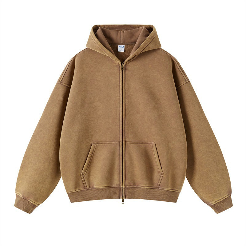 Men's Distressed Fleece Hoodie - Harajuku Style Zipper Sweatshirt
