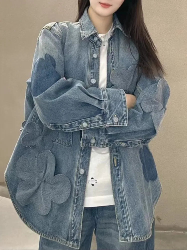 Light Luxury Three Dimensional Flower Denim Jacket