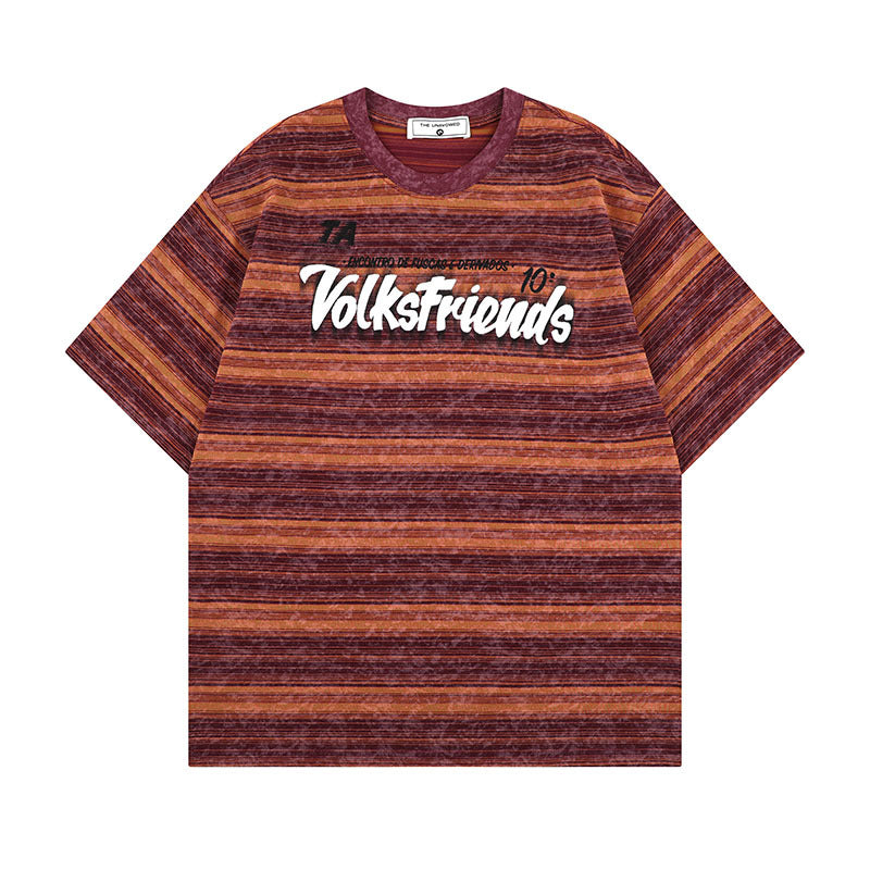 Harajuku Style Letter Print Stripe Loose Fit T-Shirt for Men