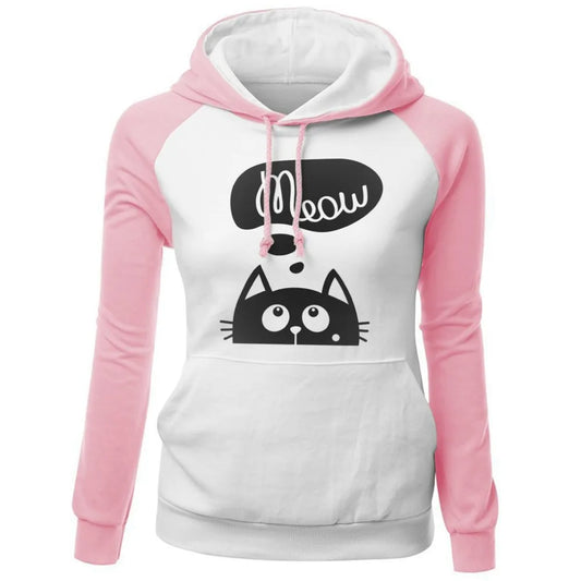 Kawaii Cat Meow Print Sweatshirt - Harajuku Style Hoodie