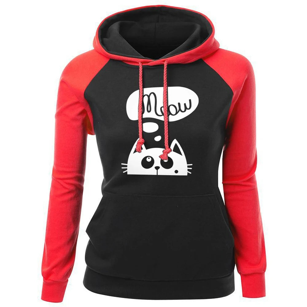 Kawaii Cat Meow Print Sweatshirt - Harajuku Style Hoodie
