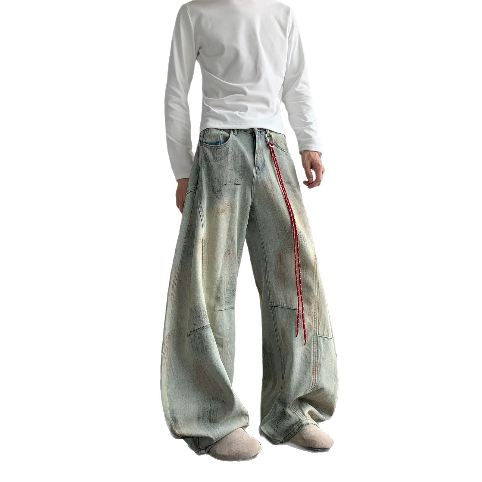 Deconstructed Curved Knife Denim Wide Leg Pants