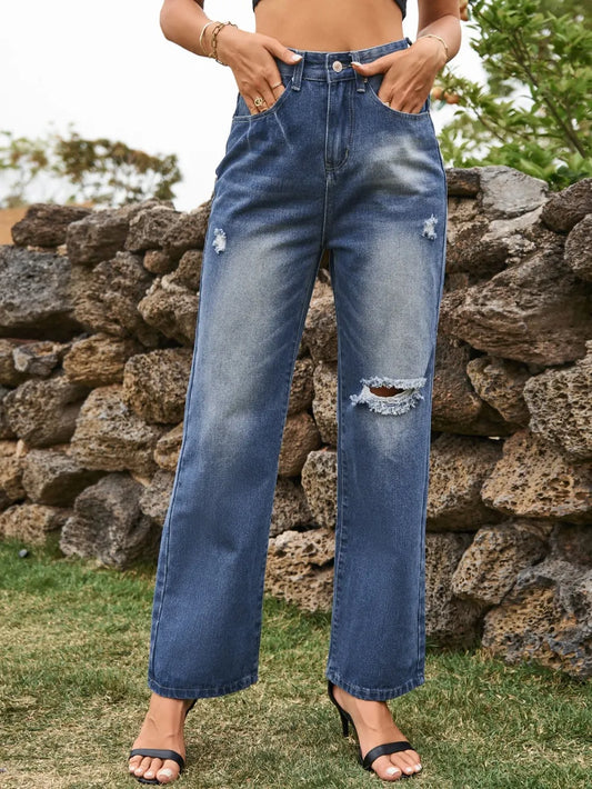 Stylish Distressed Jeans with Functional Pockets