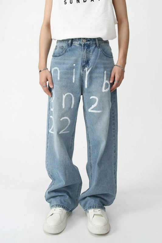 Men's Graffiti Wide Leg Jeans - Harajuku Style