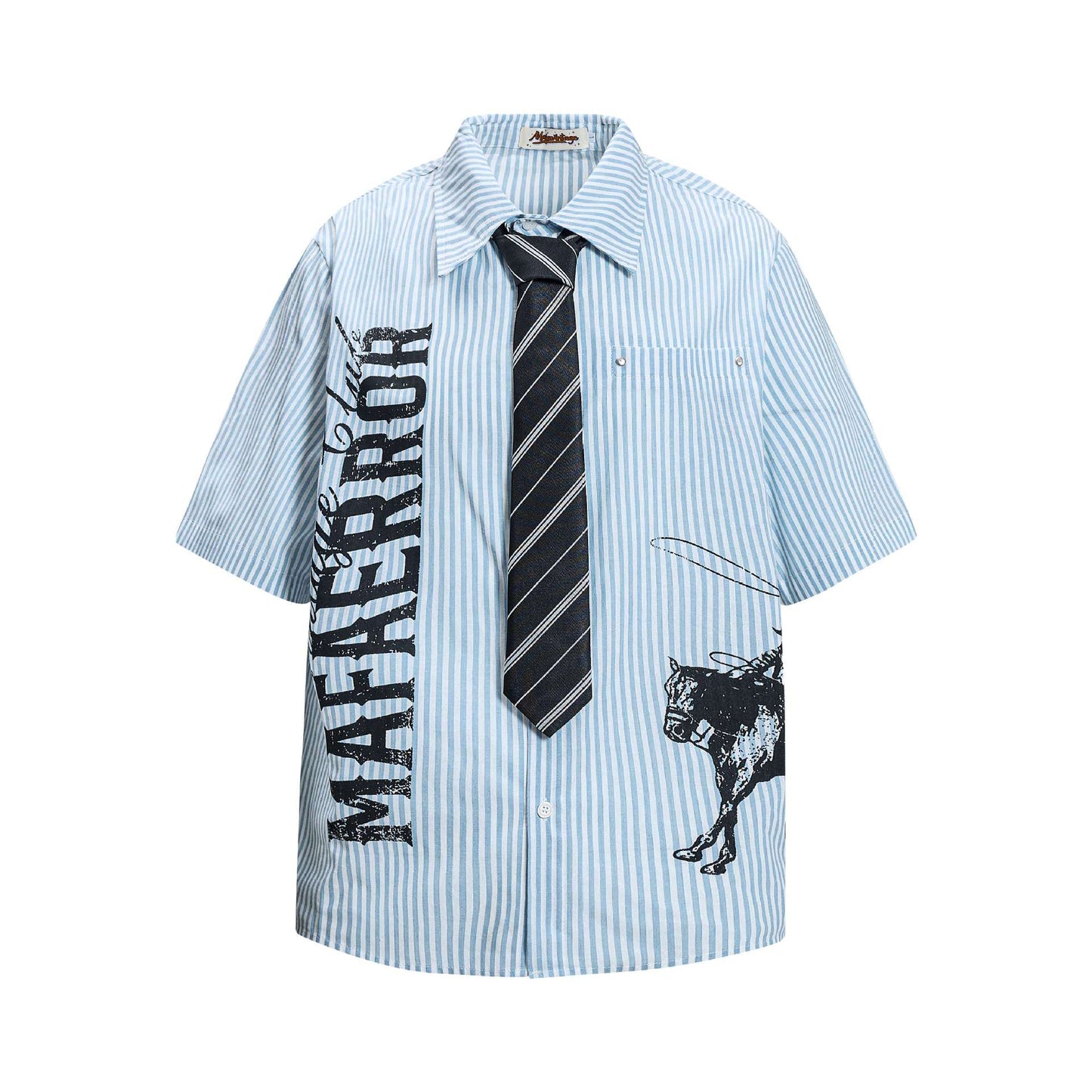 Western Denim Printed Short-Sleeved Shirt — Harajuku Street Style Japan