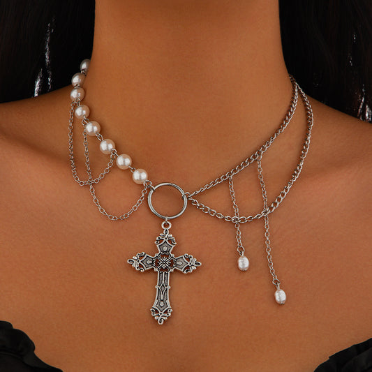 Gothic Multi-Layer Crystal Tassel Necklace