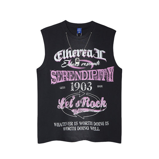 Harajuku Style Graffiti Print Sleeveless T-Shirt for Men