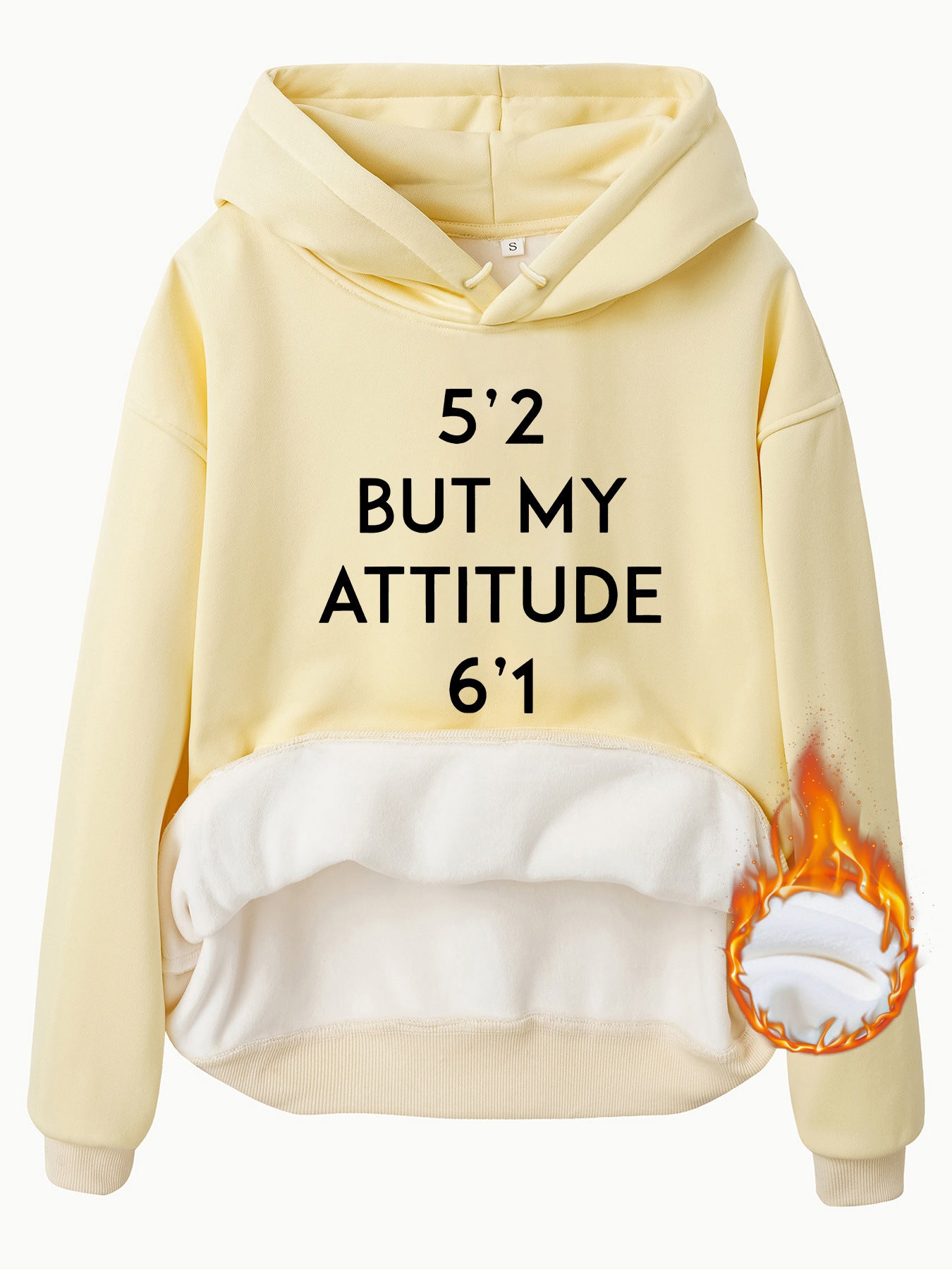 Pocket Hooded Long Sleeve Fleece Sweatshirt with Attitude Print