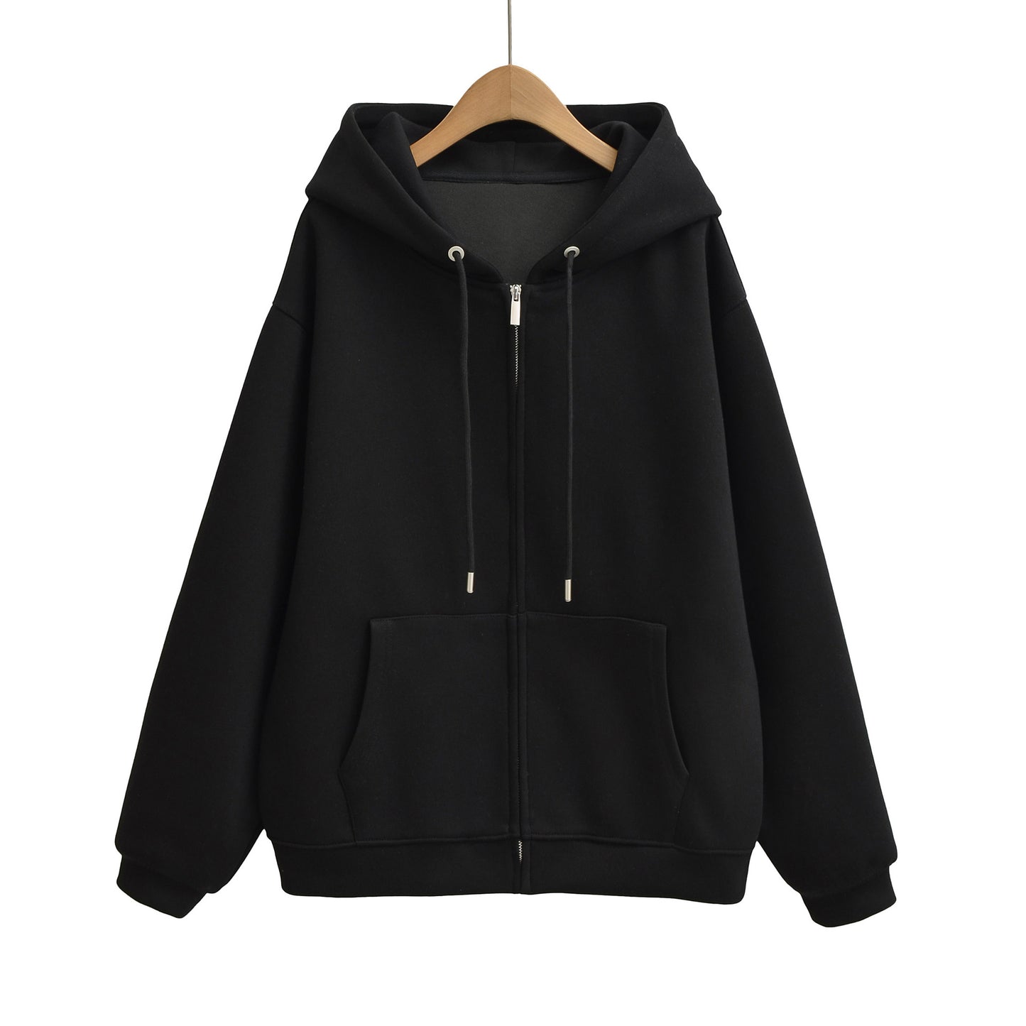 Loose Hooded Zipper Sweatshirt Jacket