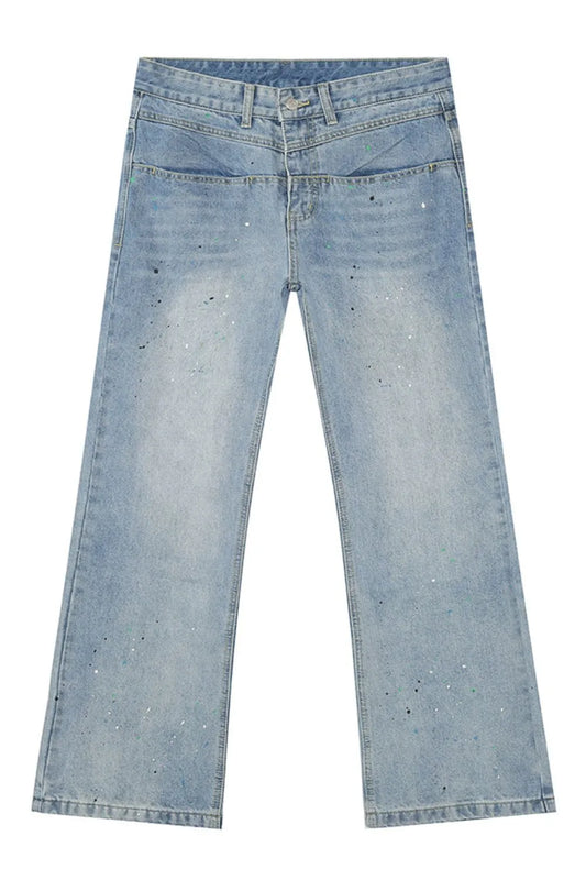Harajuku Splash Ink Washed Jeans with Pockets