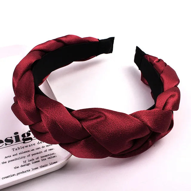 Women Satin Cross Hairbands - Twisted Braid Headband