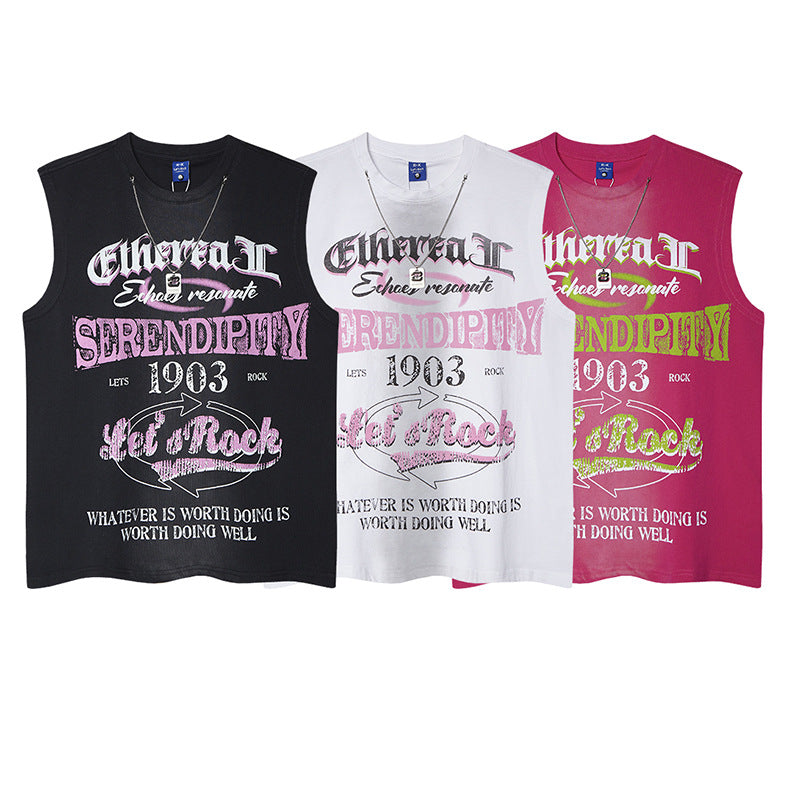 Harajuku Style Graffiti Print Sleeveless T-Shirt for Men