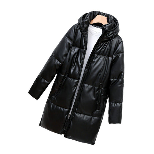 Harajuku Style Hooded PU Leather Jacket for Ladies