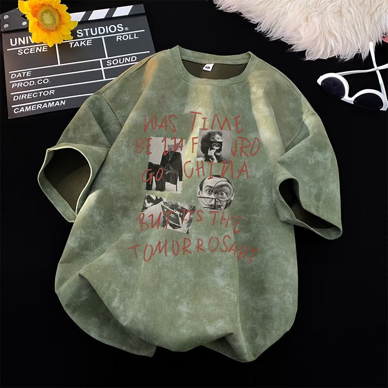 Harajuku Tie-Dye Oversized Short Sleeve T-Shirt — Trendy Couple Loose Round Neck Top