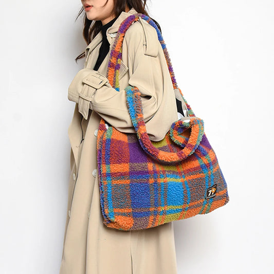 Harajuku Style Plush Lamb Wool Handbag - Vintage Tote