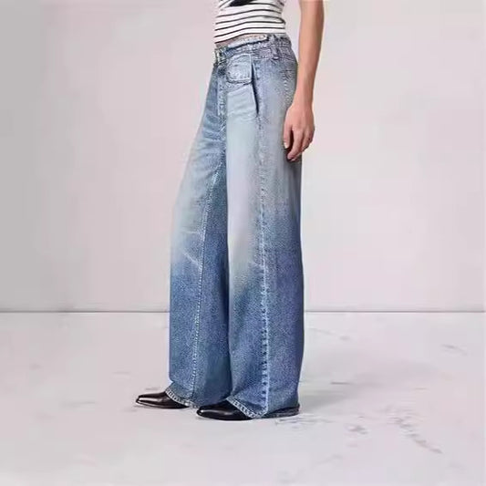Retro Mid Rise Women's Wide Leg Loose Jeans