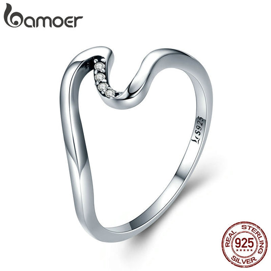 Geometric Wave 925 Sterling Silver Ring for Women