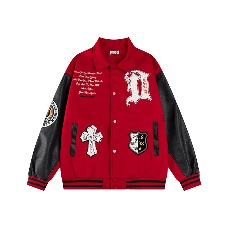 Varsity Jacket Casual Leather Sleeve Outerwear Couple Style