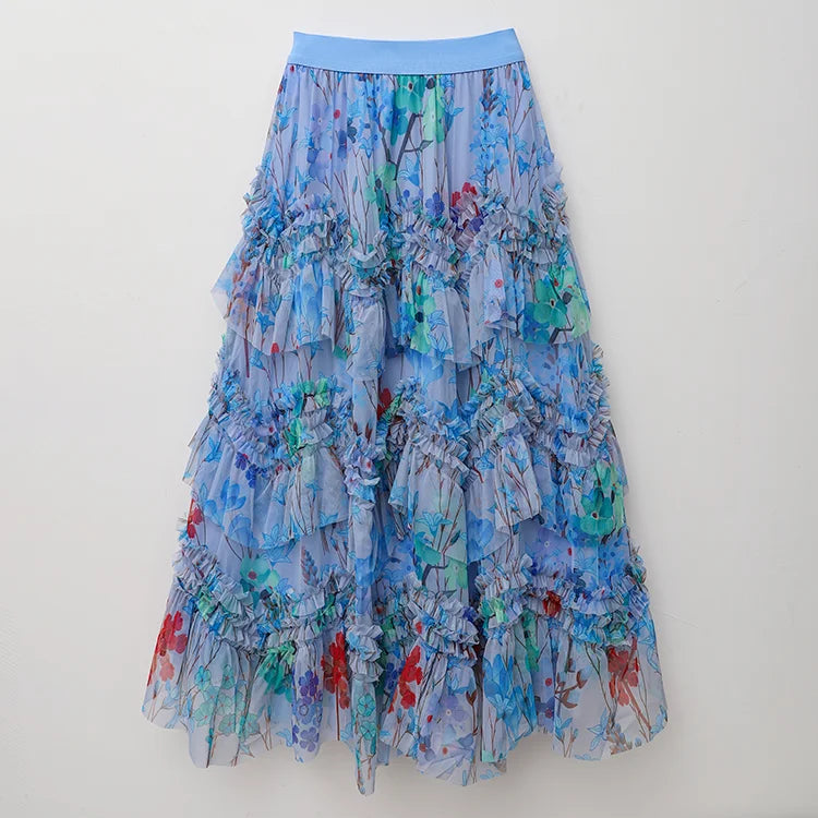 Playful Floral A-Line Skirt with Lace for Women