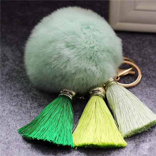 Faux Rabbit Fur Hair Ball Pompom Charm Keychain