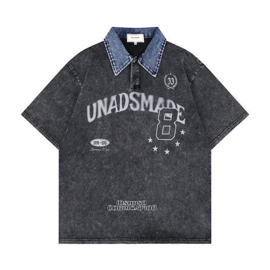 Harajuku Style Spliced Letter Print Polo Tee - Men's Casual Top