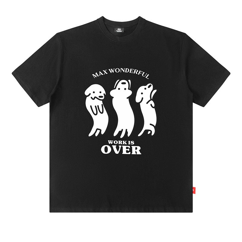 Oversized Cotton T-Shirt with Playful Sausage Dog Print