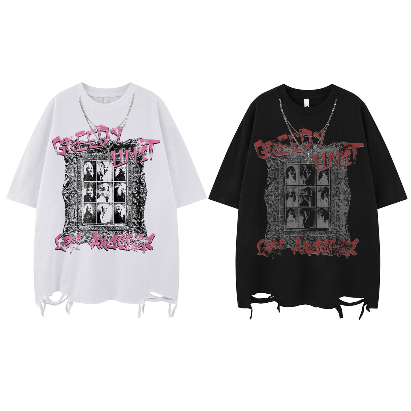 Harajuku Style Casual Necklace Print T-Shirt