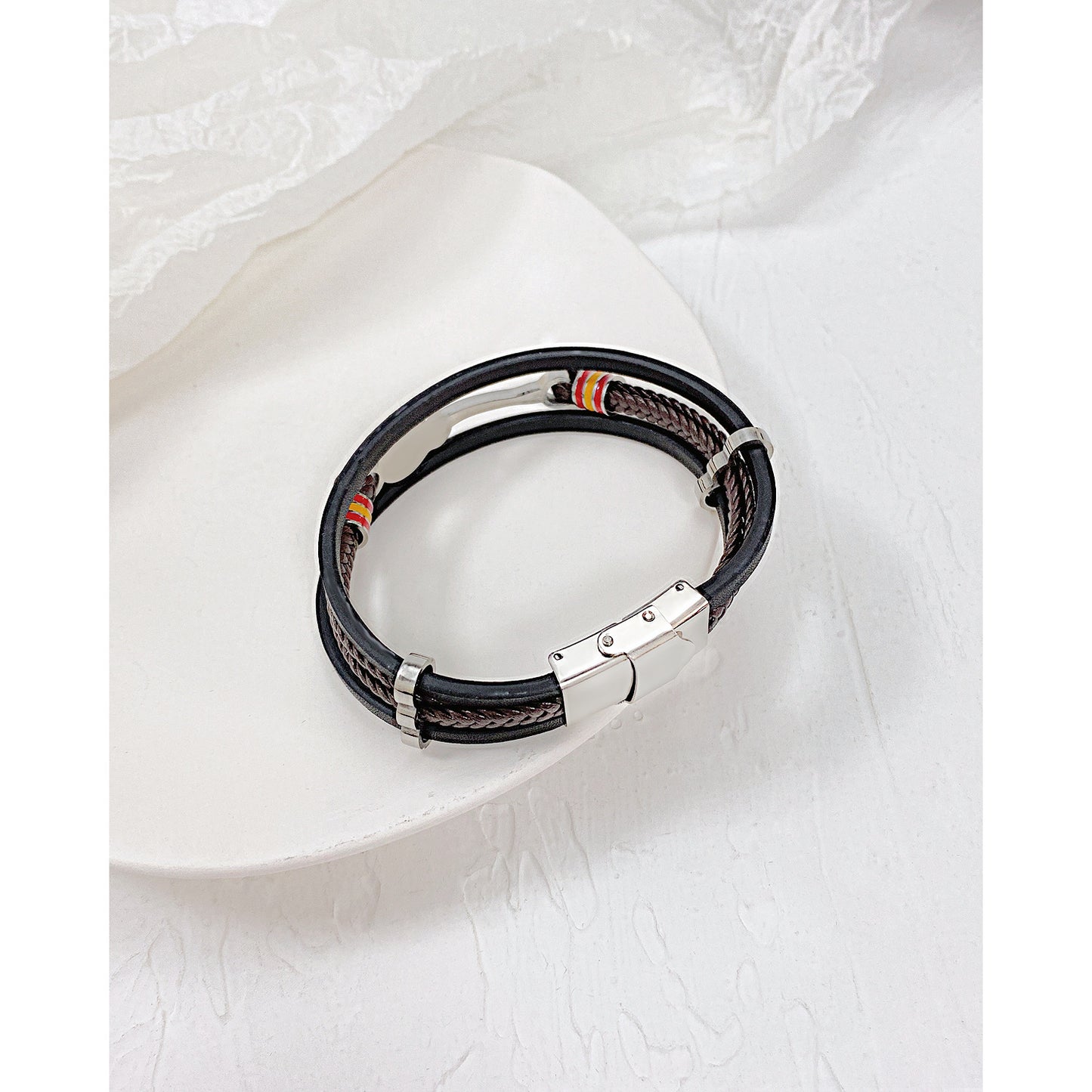Punk Men's Leather Guitar Bracelet - Multilayer Braided Style