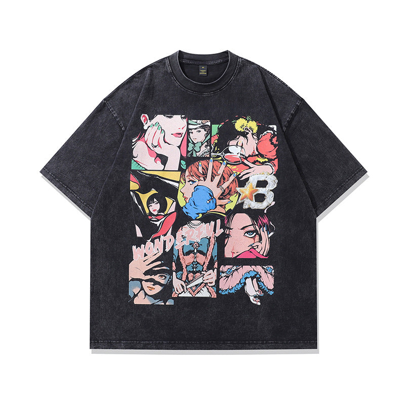 Men's Retro Cartoon Print Loose Fit T-Shirt