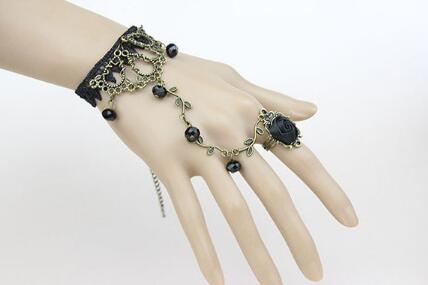 Retro Flower Vine Lace Bracelet with Ring - Harajuku Style