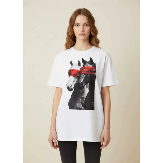 Harajuku Loose Short-Sleeved Round Neck T-Shirt for Women — Loose Fit Cotton Tee (White / Black)