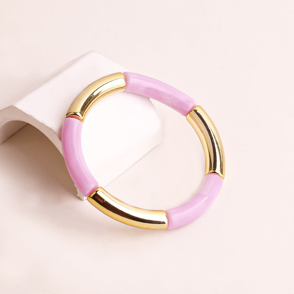 Harajuku Style Double Color Tube Bead Elastic Bracelet
