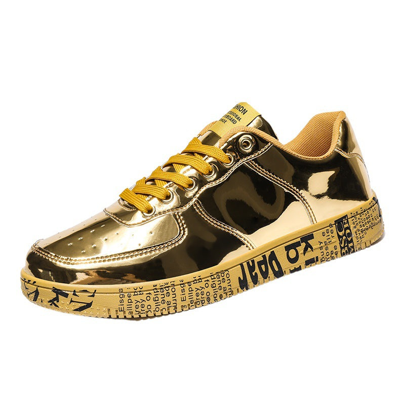 Men's Shiny Leather Panel Sneakers - Harajuku Style