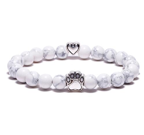 Natural Stone Beads Paw Print Bracelets for Pets