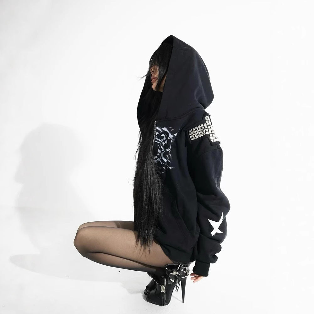 Printed Hooded Zipper Cardigan Hoodie