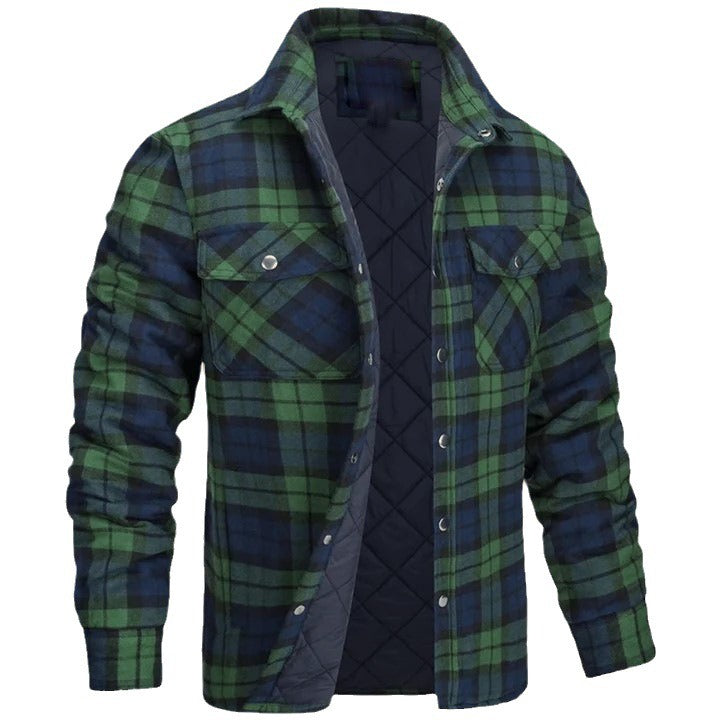 Thickened Plaid Long Sleeve Lapel Shirt Jacket for Men