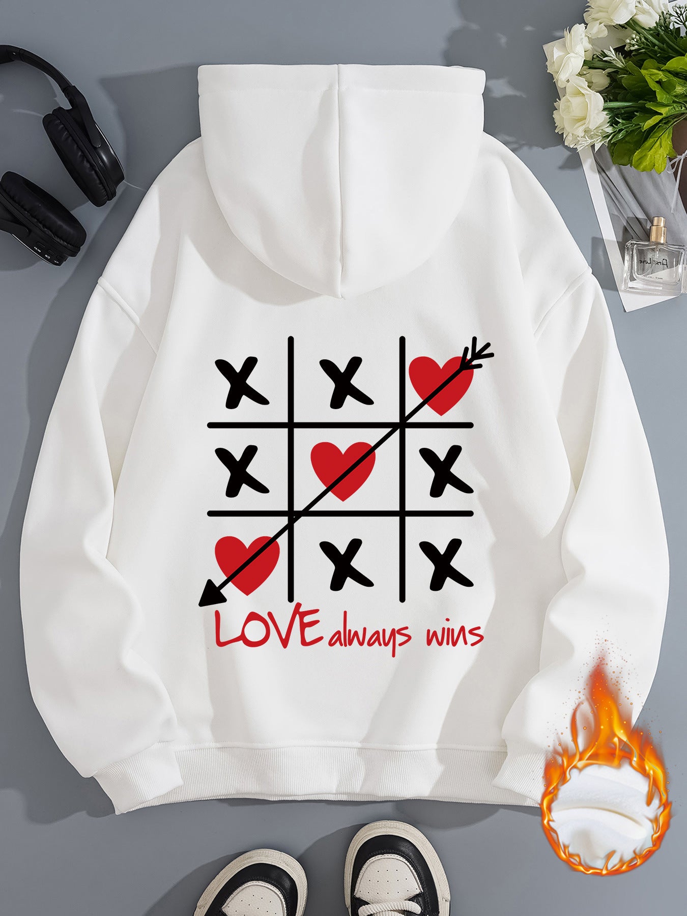 Thick Fleece Hoodie with Love Design